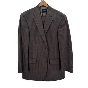 Nautica Mens Two Piece Suit Gray Pinstripe Classic Fit Size 42L